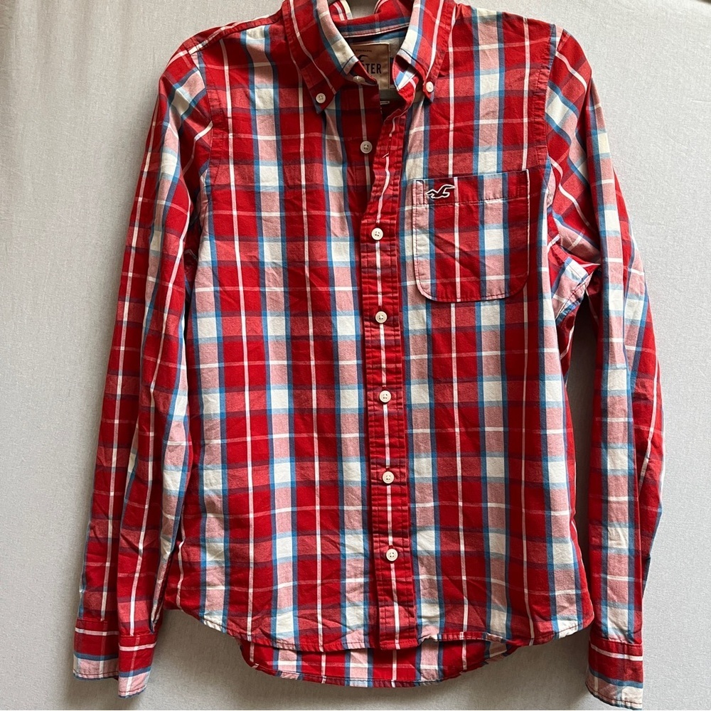 Hollister Red Plaid Button-Down Shirt Sz M